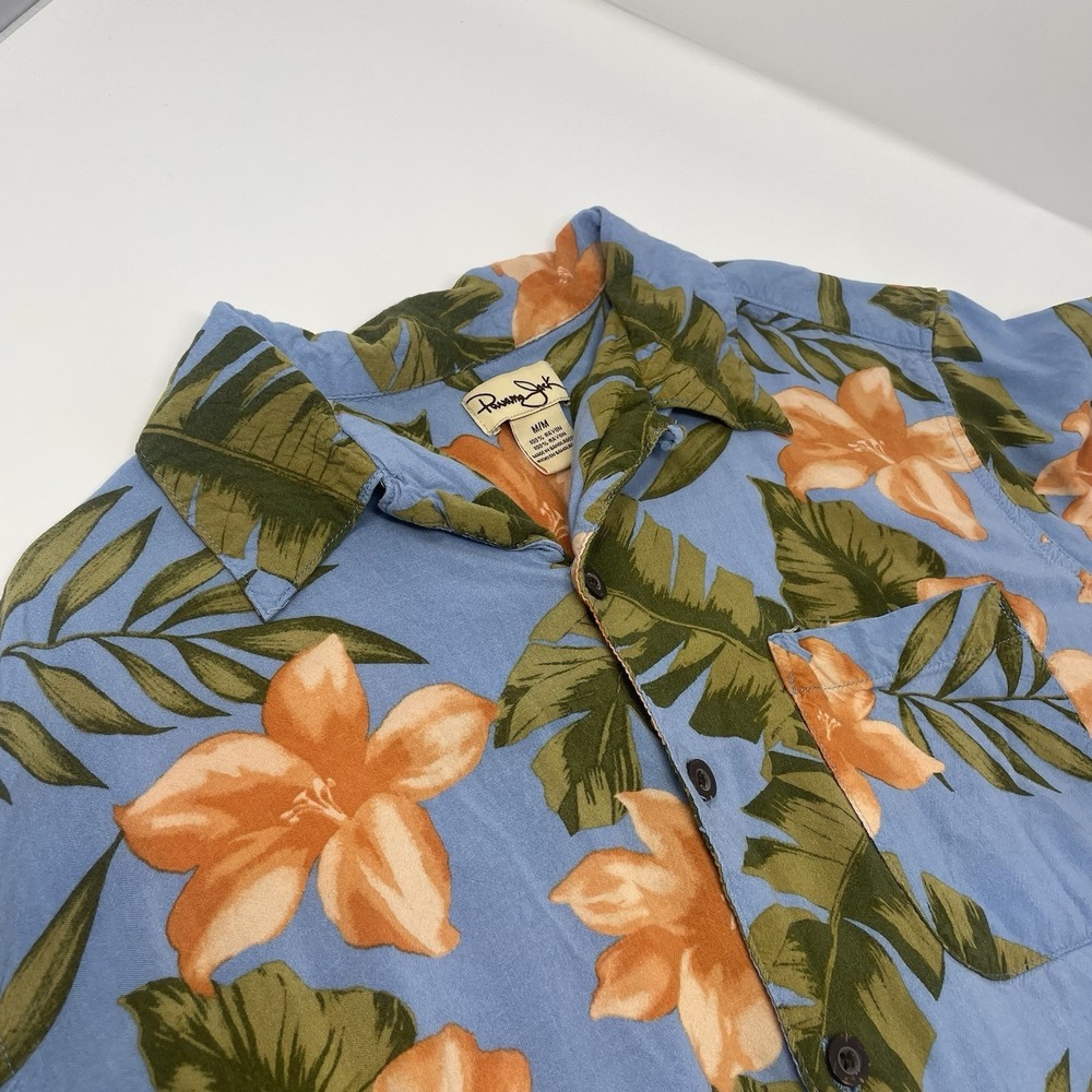 Panama Jack Hawaiian Shirt Mens M Blue Floral Tropical Aloha Short Sleeve Resort